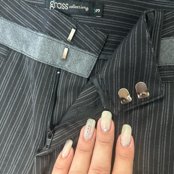 Grass Collection Gray Straight Leg Pants with Subtle Pattern - Picture 2 of 4